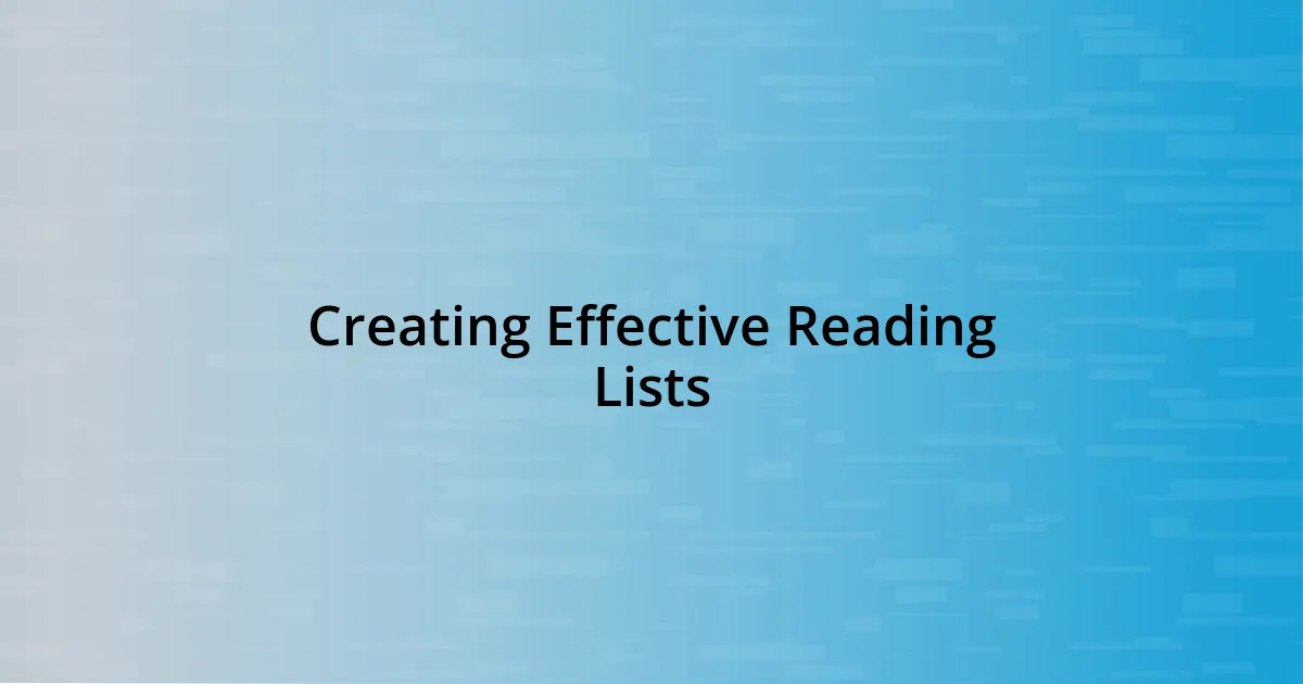 Creating Effective Reading Lists